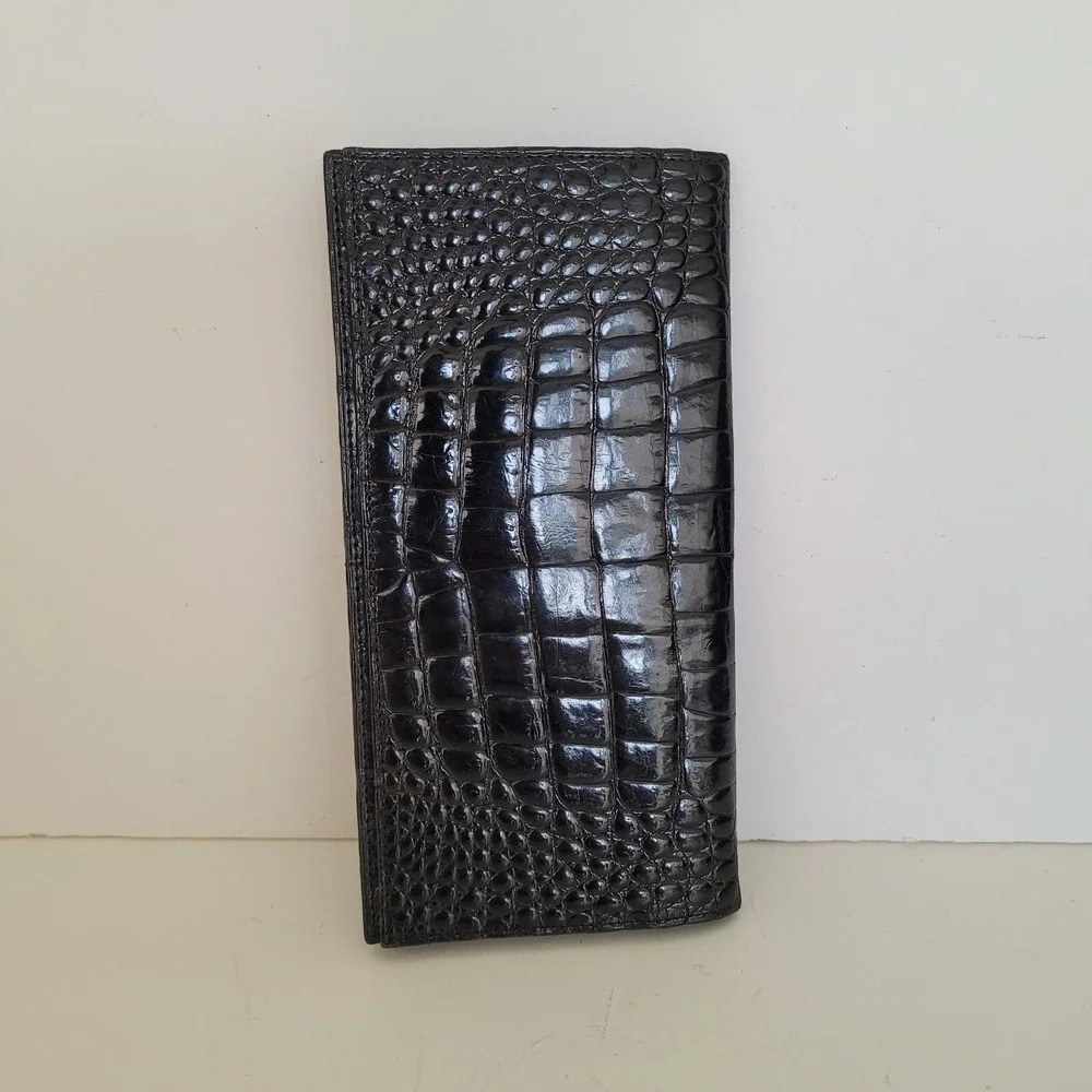 Bally Mens Black Croc Embossed Leather Long Bifold Wallet Made in Germany